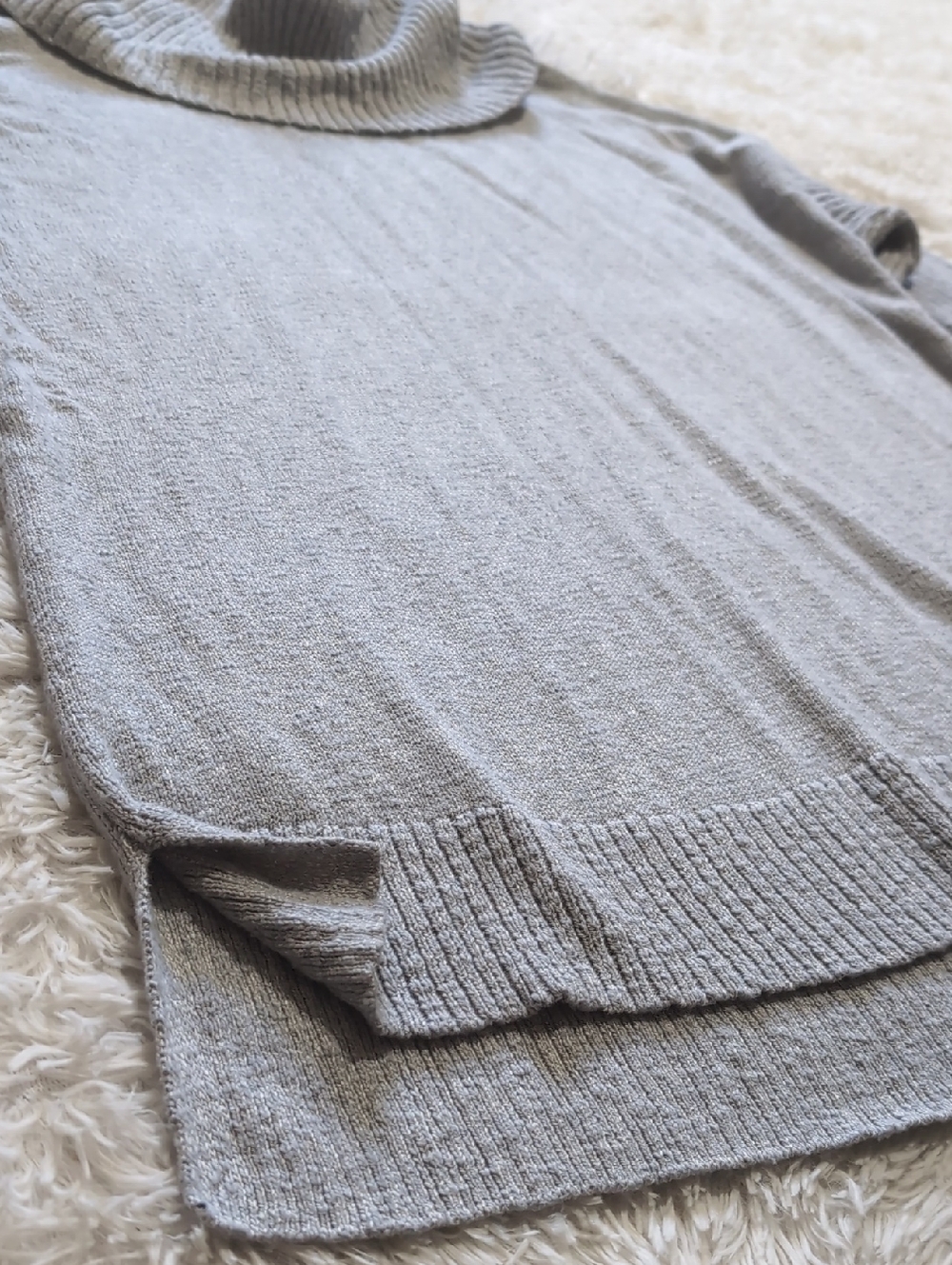 Wonderly Grey Tunic Length Cowl Neck Long Sleeve Ribbed Knit Sweater Size XL - Picture 7 of 12